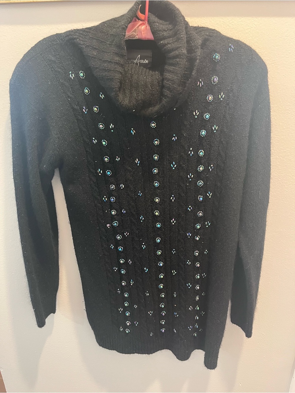 Vintage Positive Attitude Turtleneck Sweater with Beaded Front